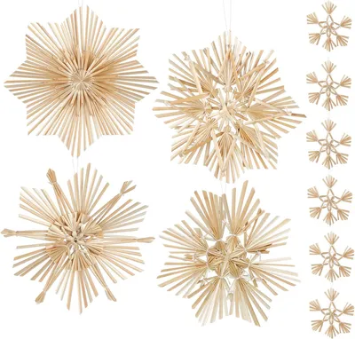 Produktbild von 14-teiliges Set Strohsterne Weihnachtsbaumdekoration - Dekoration aus Stroh - Baumdekoration Weihnachtsdekoration - Festliche Weihnachtsdekoration