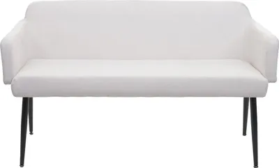 Zdjęcie produktu dla Ławka HWC-L13, ławka do jadalni ławka tapicerowana ławka do garderoby oparcie podłokietnik tkanina/tekstylia 133cm ~ kremowo-biały