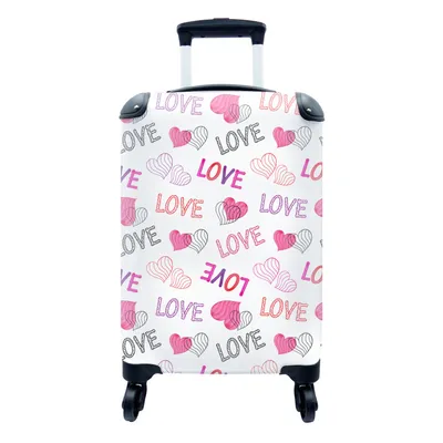 Produktbild von MuchoWow® Koffer Handgepäck Trolley Rollkoffer Kleine Reisekoffer mit 4 Rollen - Liebe - Valentinstag - Muster - Cabin Size < 55x40x23 cm & 55x40x20 cm - Fotokoffer - Kabinenkoffer - Boardgepäck - Reise-Box - Reisekoffer - Reisegepäck - Koffer mit Bild - Trolley für Kinder