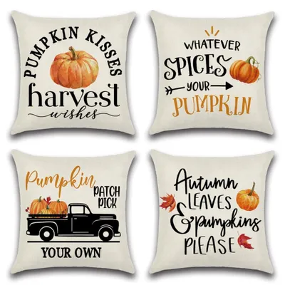 Productafbeelding van Omgoods - Set van 4 Kussenhoezen 40x40cm met Herfstthema