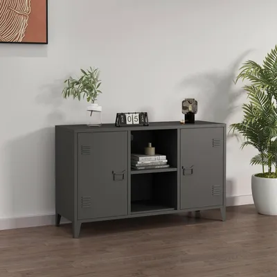 Image de Friddi - Armoire, 120x40x73h cm Gris Ardoise, une Étagère