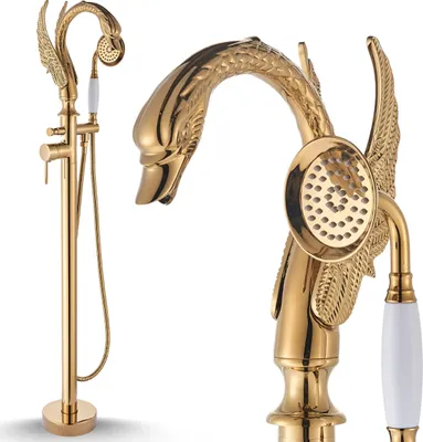 Produktbild von Badewannenarmatur Ari freistehend, 360 Grad schwenkbare Auslaufarmatur, Keramikkartusche, Messing, gold glänzend