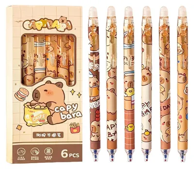 Productafbeelding van Set van 6 radierbare inktrollerpennen met Capybara design