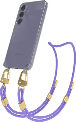 Zdjęcie produktu dla EAZY CASE – łańcuszek do telefonu Samsung Galaxy S24 Plus, przezroczyste silikonowe etui z paskiem, przezroczyste etui, zdejmowane, w kolorze fioletowym