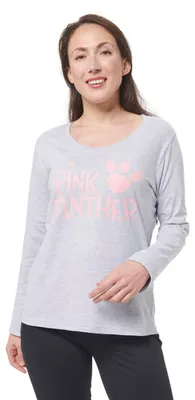 Produktbild von Pink Panther Schlafanzug für Damen Pyjama Set Langarm Oberteil mit Hose Grau/Schwarz S