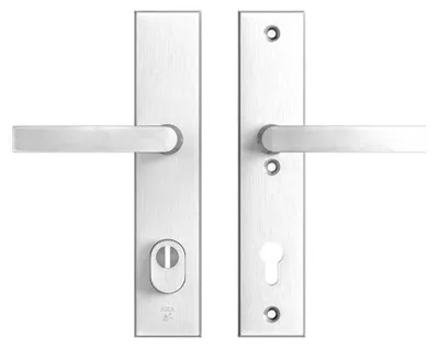 Produktbild von AXA Sicherheits Türbeschläge set - Edge Plus Blok - Türklinken mit Langschild - PC92 mit Kernziehschutz - Aluminium