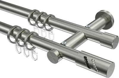 Produktbild von Interdeco Gardinenstange / Vorhangstange Edelstahl-Optik, Typ Platon Zoena (Glitzerzylinder), 20 mm Ø 2-läufig, 140 cm