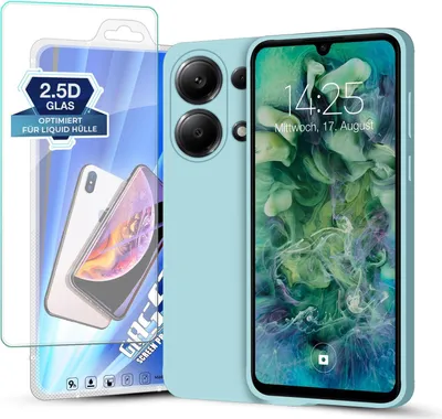 Produktbild von Hülle für Xiaomi Redmi Note 13 Pro mit 9H Displayglas Displayschutz Plus Case Cover Bumper Silikon Softgrip Schutzhülle Farbe: Hellblau