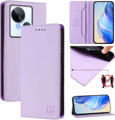 Produktbild von Lederhülle für Tecno Spark 10 5G Hülle Flip Brieftasche Kartenfächern Ständer Schutzhülle Violett