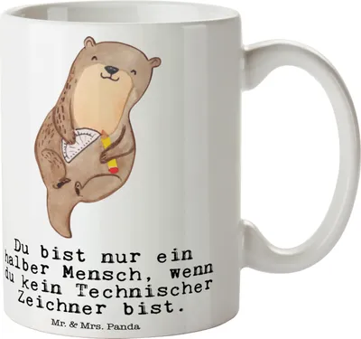 Produktbild von Mr. & Mrs. Panda Becher Technischer Zeichner Herz - Weiß - Geschenk, Geschenktasse, Tasse, Pott, Kaffeebecher, Kaffeetasse, keramik