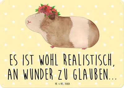 Produktbild von Mr. & Mrs. Panda Blechschild Meerschweinchen Weisheit DIN A3 - Gelb Pastell - Geschenk, Lustige Sprüche, Realität, Türschild, Metallschild, Wunder, Spruch, Retro, Schild