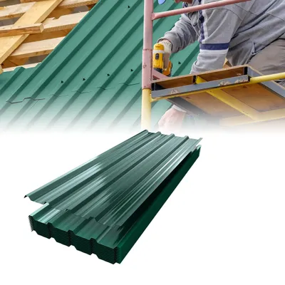 Produktbild von LZQ 12 x profilowana blacha trapezowa 7 m² blacha dachowa do wiaty, panele dachowe ze stali ocynkowanej 0,25 mm, w zestawie rękawice montażowe, 129 cm x 45 cm zielony