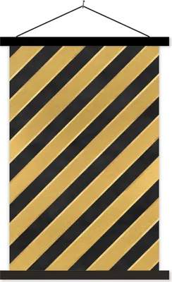 Produktbild von MuchoWow® Textilposter Muster - Streifen - Gold - Schwarz 120x180 cm mit schwarzem Rahmen - Fotos