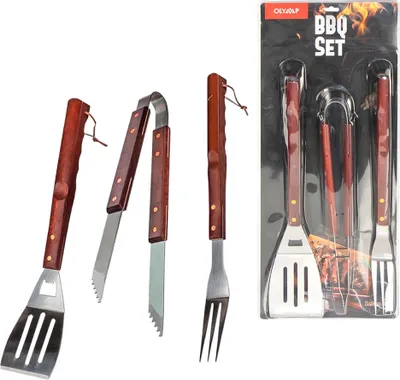 Produktbild von Olymp Grillset BBQ 3er Set aus Edelstahl mit Holzgriffe