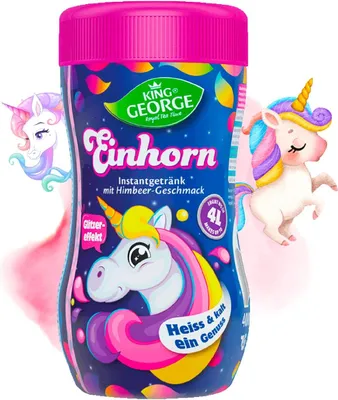 Produktbild von KING GEORGE Instant Tee Pink Unicorn Einhorn 12 x 400g Getränkepulver. Krümeltee, Erfrischungsgetränk - Vorteilspack