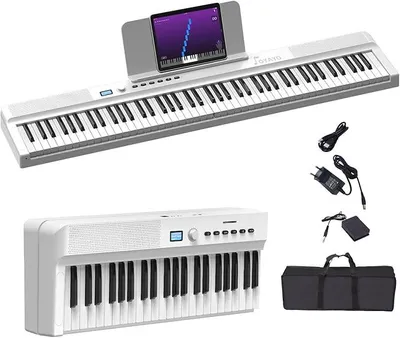 Immagine prodotto di Tastiera digitale pieghevole con 88 tasti a sensibilità ridotta, Bluetooth MIDI, pianoforte portatile con USB-MIDI, tastiera pieghevole con 129 suoni, batteria, altoparlanti e ingresso per pedale, colore bianco