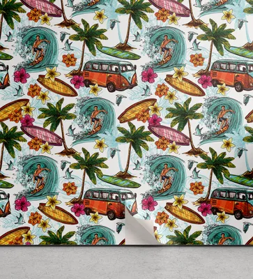 Produktbild von ABAKUHAUS Abstrakt abziehbare & klebbare Tapete für Zuhause, Suft Hawaii Tropical, selbstklebendes Wohnzimmer Küchenakzent, 33 cm x 90 cm, Mehrfarbig