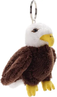 A plush toy eagle keychain is shown against a white background.