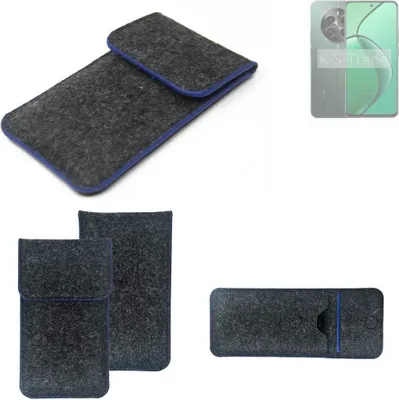 Produktbild von K-S-Trade Handy-Hülle Schutz-Hülle kompatibel mit Realme 13 4G Filztasche Pouch Tasche Case Sleeve Filzhülle dunkelgrau, blauer Rand
