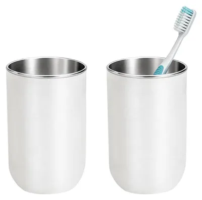 Produktbild von Zahnputzbecher Set 2 Stück Weiß 350ml Edelstahl mattiert