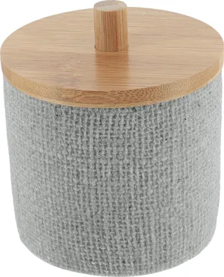 Zdjęcie produktu dla TENDANCE | Dozownik wacików kosmetycznych – pojemnik do przechowywania wacików kosmetycznych – szary brązowy – 10 x 10 x 12 cm – pojemnik na waciki kosmetyczne