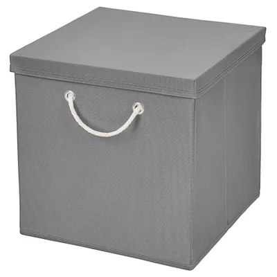 Produktbild von 1 Stück Hellgrau Faltbox 30 x 30 x 30 cm Aufbewahrungsbox faltbar mit Kordel und mit Deckel