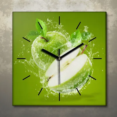 Produktbild von Wohnzimmer Leinwand Uhr Geräuschlos Küche 30x30 Früchte, Spritzen, Motive, schwarze Zeiger