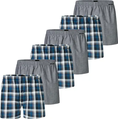 Produktbild von Schiesser 6er Pack Web Boxershorts Eingriff mit Knopf, Hochwertige We, Elastischer Bund mit kleinem Logo