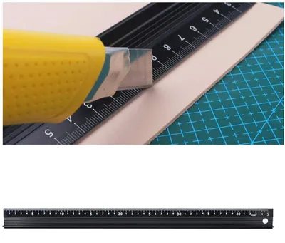 Productafbeelding van Aluminium L - Type Snijliniaal - 45cm Meetinstrument - Metalen Liniaal met Rubberen Strip en Beschermplaat voor Lengtemeting en Doe - Het