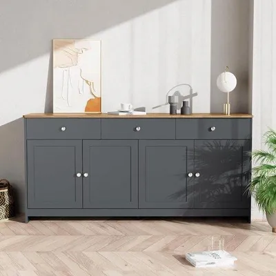 Image de Meuble de rangement pour vaisselle à 4 portes - tiroirs - étagères réglables - 160 cm de large - Noir