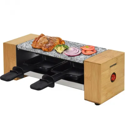 Produktbild von Syntrox Germany Raclette-Grill 2 Personen 320W mit Steinplatte Bambus