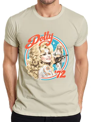 Zdjęcie produktu dla Koszulka męska z nadrukiem "Dolly Parton, 72 lata, legenda country, retro, Nashville", kolor: naturalny, rozmiar: M