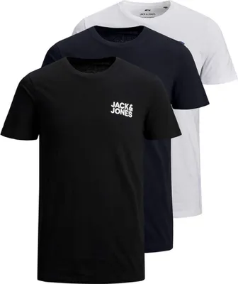 Produktbild von JACK&JONES Herren T-Shirt, 3er Pack - JJECORP LOGO TEE O-NECK, Logo-Print, Baumwolle Weiß/Marineblau/Schwarz XL