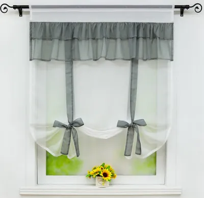 Produktbild von Raffrollo Raffgardinen Tunnelzug Voile Bändchenrollo mit Bogenabschluss Grau BxL 80x140 cm