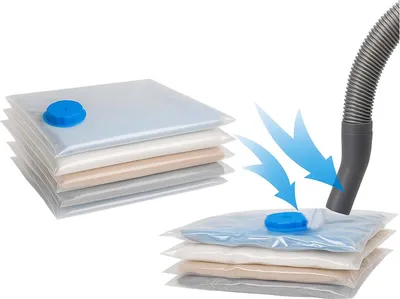 Image de BURI Basics XL Sacs sous vide pour vêtements - pack de 4 Jumbo 100x80 cm - valve étanche à l'air, fermeture éclair, transparent