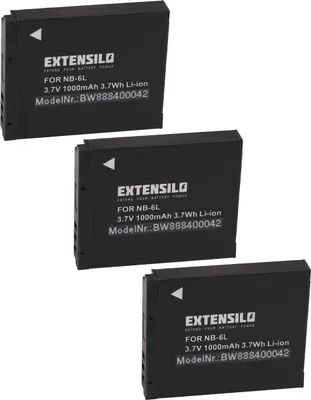 Produktbild von EXTENSILO 3x Akku kompatibel mit Canon PowerShot S90, SD770is, SX170IS, D10, SX170 IS, S95, SX240HS, D20, S120 Kamera (1000 mAh, 3,7 V, Li-Ion)
