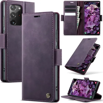 Obrázek produktu pro Kožené pouzdro pro Samsung Galaxy Note 20 Ultra, RFID ochranou, magnetickým zavíráním, přihrádkami na karty a funkcí stojánku Fialový