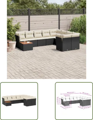 Produktbild von The Living Store 10-tlg. Garten-Sofagarnitur mit Kissen Schwarz Poly Rattan
