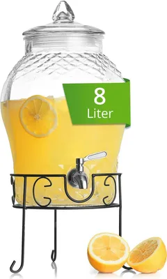 Produktbild von Getränkespender 8 L mit Zapfhahn + Ständer aus Glas Wasserspender Saftspender