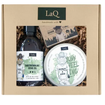 Obrázok produktu pre LaQ Lesný Vrchár Kúpeľný Set, 300ml sprchový gél + 200ml peeling + 85g mydlo