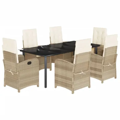 Produktbild von vidaXL 7-tlg. Garten-Essgruppe mit Kissen Beige Poly Rattan