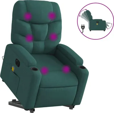 Produktbild von vidaXL Elektrischer Massagesessel mit Aufstehhilfe Dunkelgrün Stoff