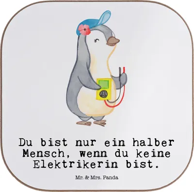Produktbild von Mr. & Mrs. Panda Tischuntersetzer Elektrikerin Herz - Weiß - Geschenk, Coaster, Ausbildung, Holzuntersetzer, Spruch, gläseruntersetzer, Untersetzer Gläser, Tischschoner