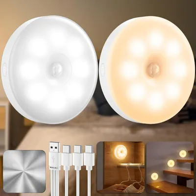 Image de Lampes de chevet avec détecteur de mouvement - Éclairage d'ambiance - Pour éclairer la maison - Rechargeables et magnétiques - Lot de 2 - Blanc