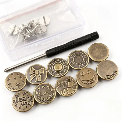 Jeansknöpfe 17 x 8,5 mm, 10 Stück, Reparaturset mit Schraubendreher