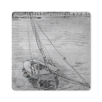 Produktbild von MuchoWow® Mauspad Mousepad Segelboot auf der Seine bei Asnières - Vincent van Gogh - Schwarz und weiß 20x20 cm - Mousepads - Maus Mat - Pad - Mausunterlage - Desk Mat - Bureauartikeln