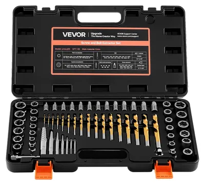 Produktbild von VEVOR Schraubenausdreher Set, 27 Teile Sechskopf-Multi-Spline Easy Out Bolzenausdreher Werkzeug, mit Adaptern, stabilem Aufbewahrungskoffer, Cr-Mo Stahl für das Entfernen von abgerundeten, gebrochenen Bolzen und Schrauben, Mehrzweck-Extractor-a, 65 Stück