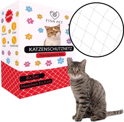 Produktbild von FinoPet Katzennetz für Balkon 8x3 Meter transparent inklusive Befestigungsmaterial