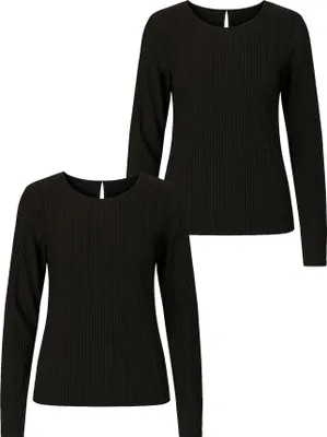 Produktbild von Langarmshirt mit feiner Rippstruktur im 2er Set | L