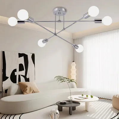 Sputnik-Deckenleuchte, 6-flammig, E27, 60 W, 50 cm, silber